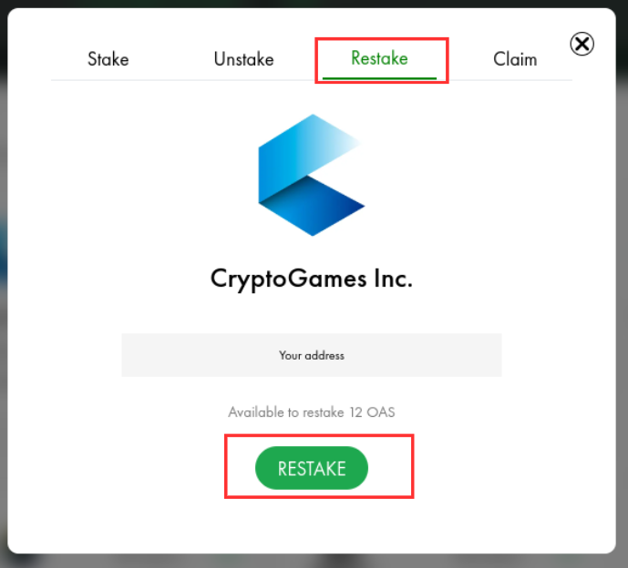 Restake modal