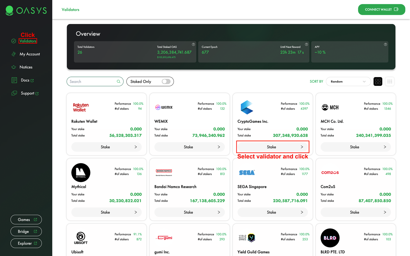 Validators page