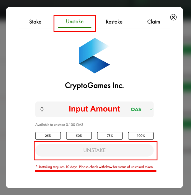 Unstake modal